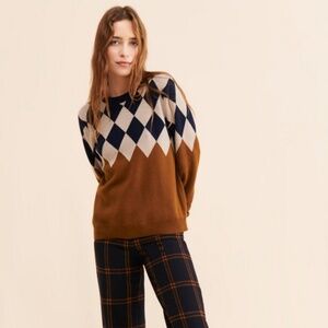 Kule Bryce Argyle Cashmere Sweater in Brown | Size Medium